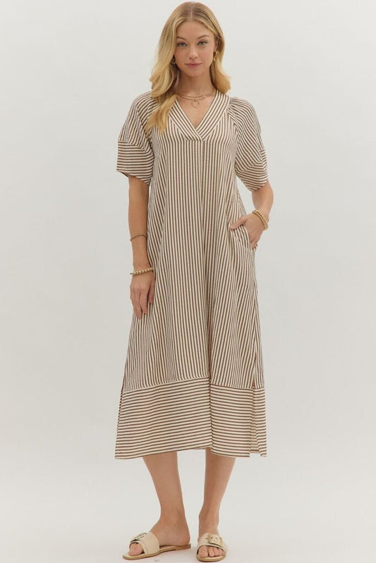 ELOISE BROWN STRIPED PULLOVER DRESS