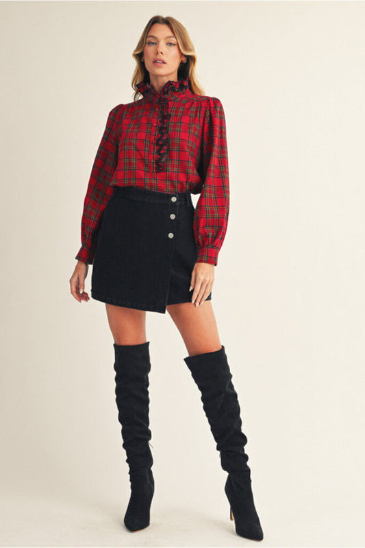 REAGAN RED PLAID RUFFLE TOP