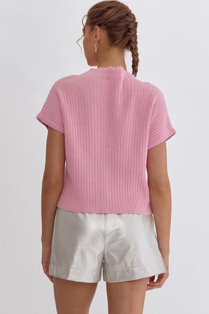 PINK RIBBED TOP WITH POCKET