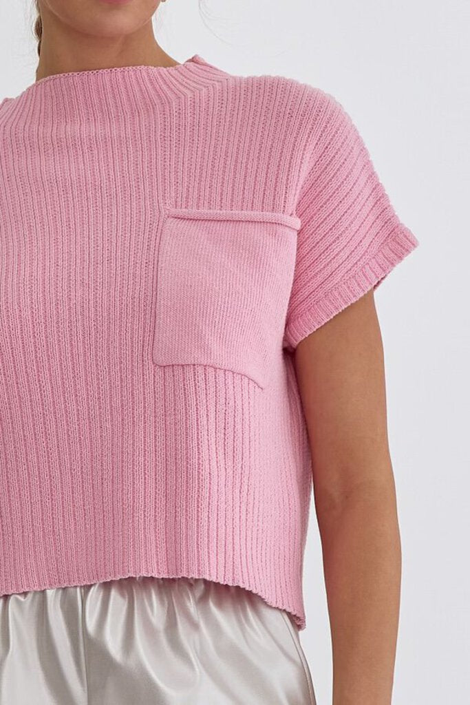 PINK RIBBED TOP WITH POCKET