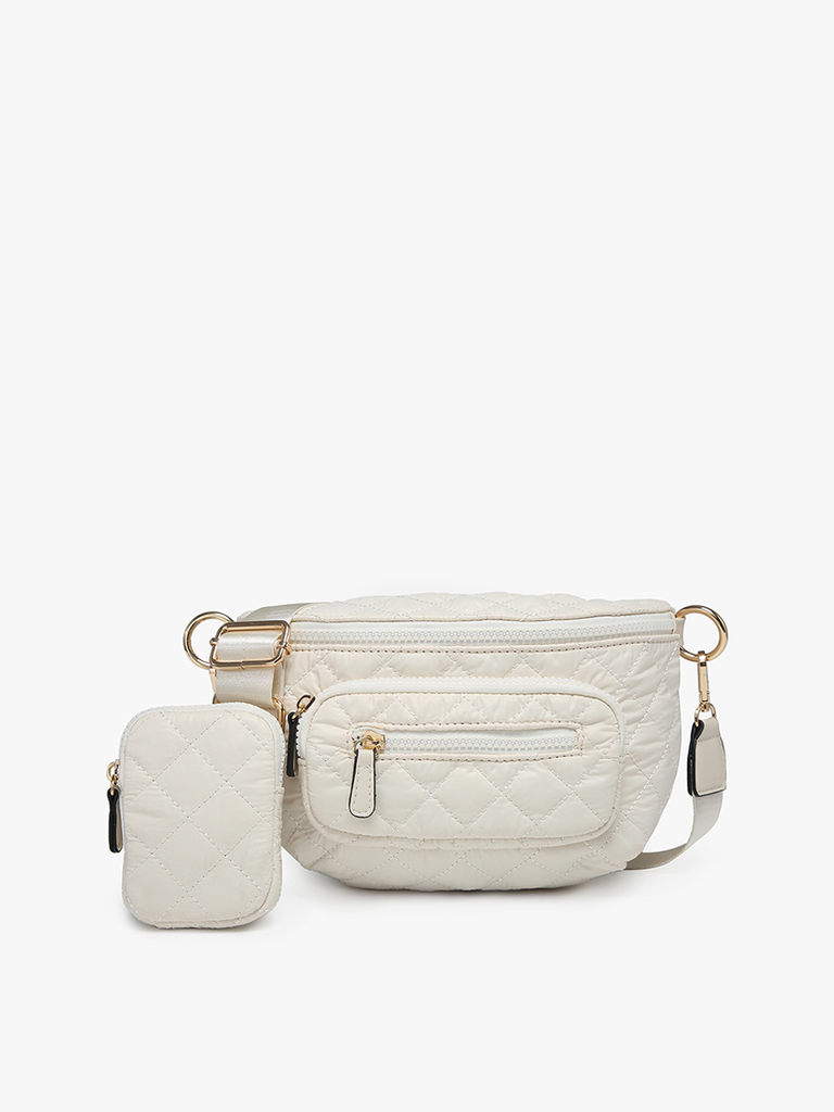 QUILTED PUFFER BELT BAG W/ POUCH – OFF WHITE