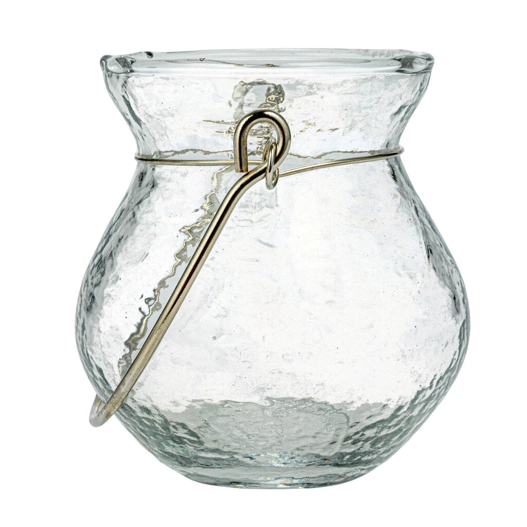 GLASS TEALIGHT HOLDER WITH METAL HANDLE