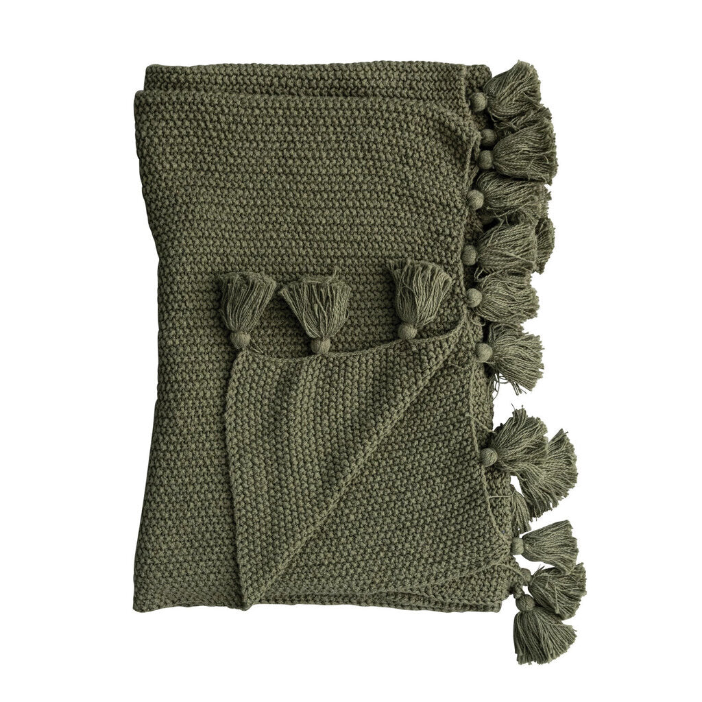 GREEN COTTON KNITTED THROW